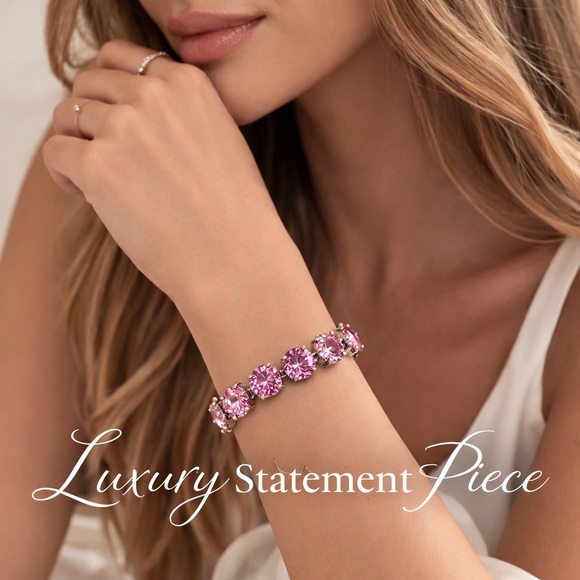 Jewelry - Handmade Pink Crystal Tennis Bracelet | Statement Sparkle | Rare Artisan Piece